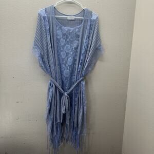 Sol & Mer One Size Kimono Blue Coastal Beach Summer Wrap Kaftan Open Sides Boho